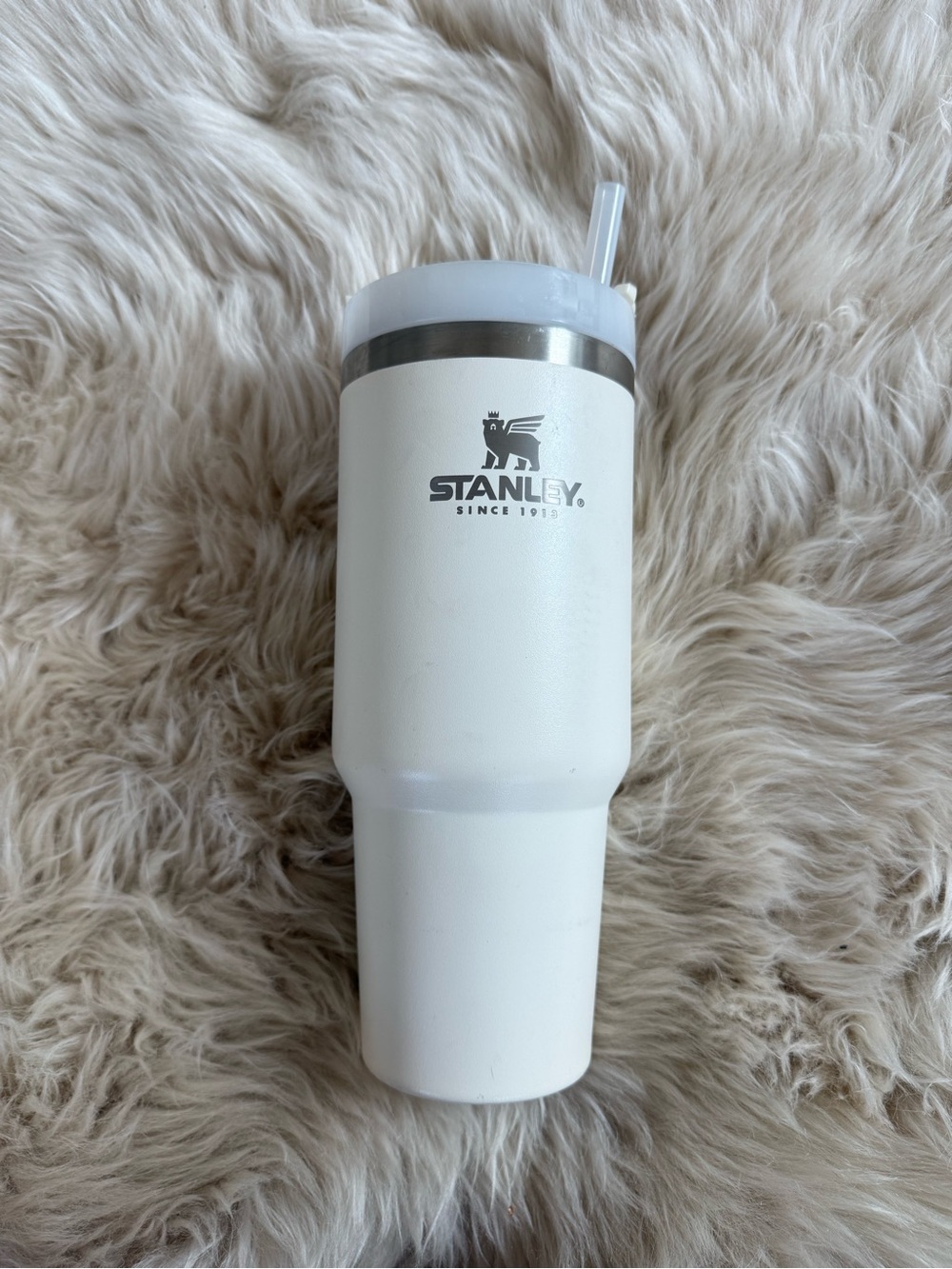 Stanley White Insulated Travel Tumbler with Straw and Logo